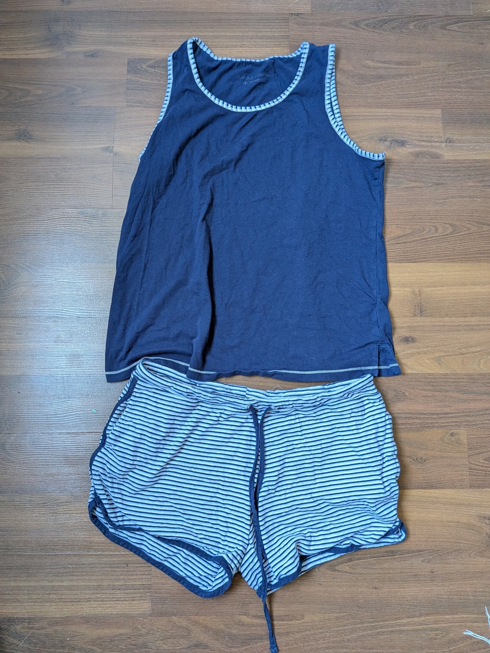 Carole Hochman 100% Cotton Women’s Navy Striped Tank & Lounge Short Set